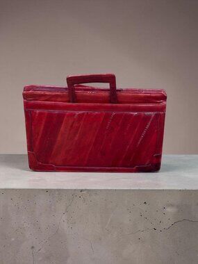 Burgundy Red Eel Skin Briefcase With Handles Made in Korea